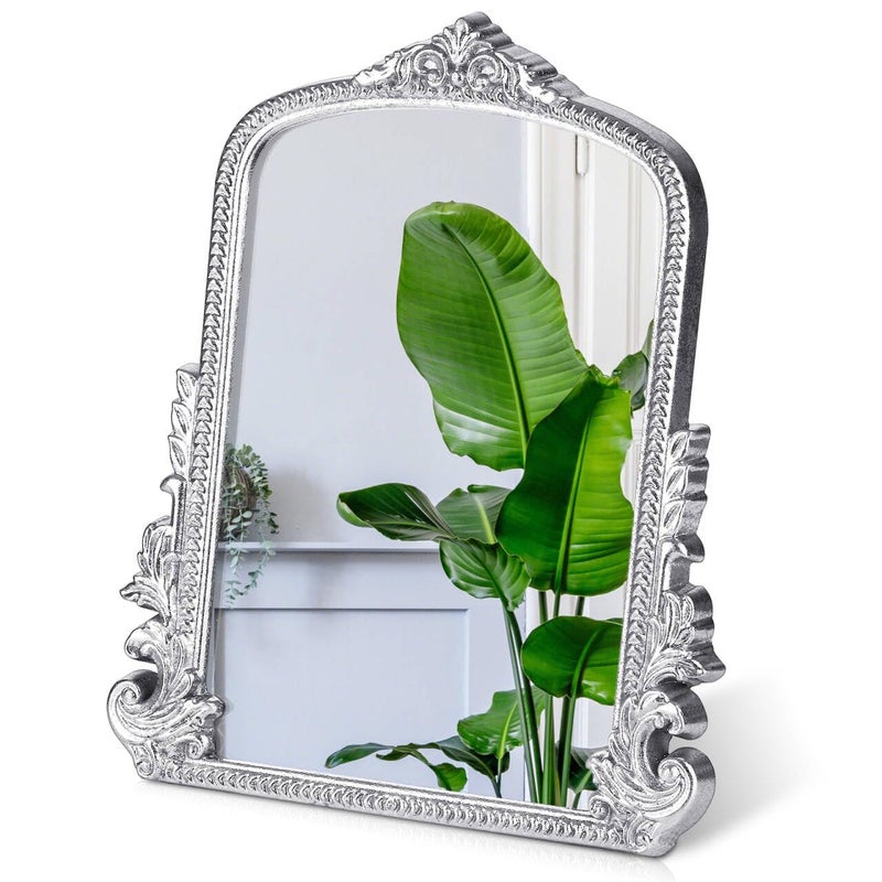 Willannals Vintage Makeup Mirror Vanity Desk Mirror Antique Traditional Tabletop Mirrors Standing Hang or Wall Mounted Adjustable Dressup Mirrors Silver Decor for Living RoomBedroom